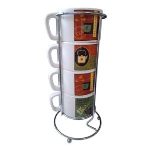Cypress Brand Stacking Tea Coffee Mugs With Chrome Stand - 4